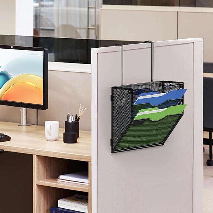 Kuntine.B Wall File Organizer Office Hanging Magazine Holder Wall File Organizer for Office Home (Black, 3 Tier & Hangers)