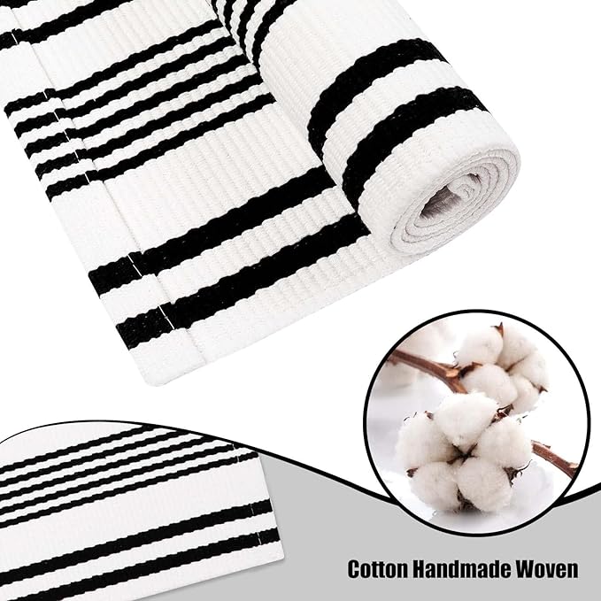OJIA Black and White Outdoor Rug 3' x 5', Machine Washable Front Door Mats Outdoor, Cotton Hand-Woven Striped Porch Rug Entryway Rug Indoor/Outdoor Area Rug Floor Mat for Farmhouse/Living Room