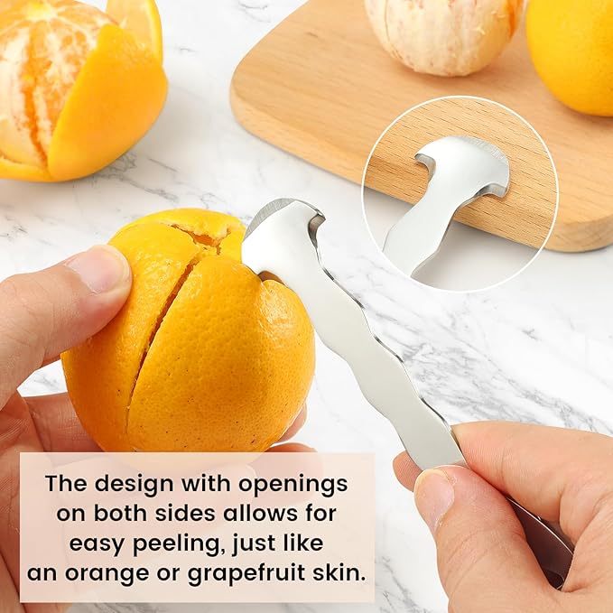 iziusy 2 Pcs Stainless Steel Orange Peeler Citrus Peeler Fruit Remover Opener Ergonomic Safe Cutter & Slicer Tool for Grapefruits, Lemons