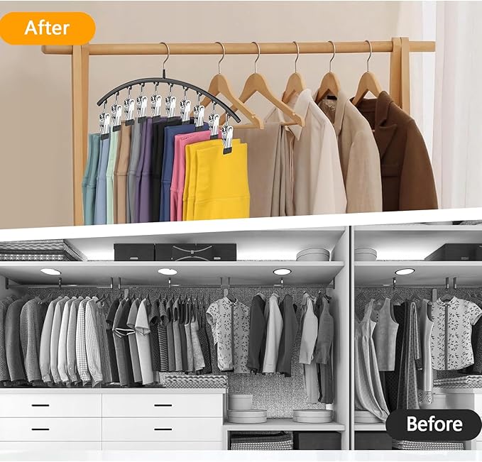 Legging Hangers for Closet Organizer, Hat Hangers for Closet 2 Pack with 10 Clips Holds 20 Leggings, Legging Hanger, Pants Storage Organizer Suitable for Socks, Panties, Underwear, Pants (4-White)