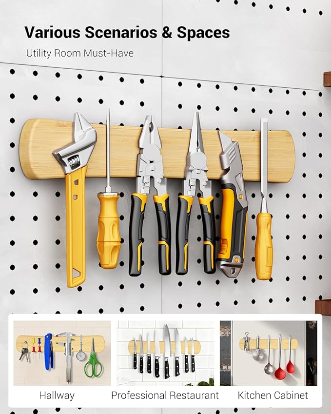 Swaitee Magnetic Knife Holder for Wall, 16 Inch Bamboo Magnetic Knife Strip, Kitchen Storage Organizer, Fridge Side Mount, Housewarming Gifts for New Home