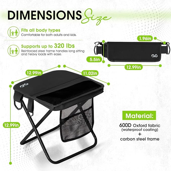 Camping Stool Upgraded Foldable Stool, Aluminum Alloy Bracket, 6 Ways to Carry Portable outdoorfolding Chair with Pocket for Queuing, Fishing,Hiking Tours, BBQ, Parties, Outdoor Camping Accessories