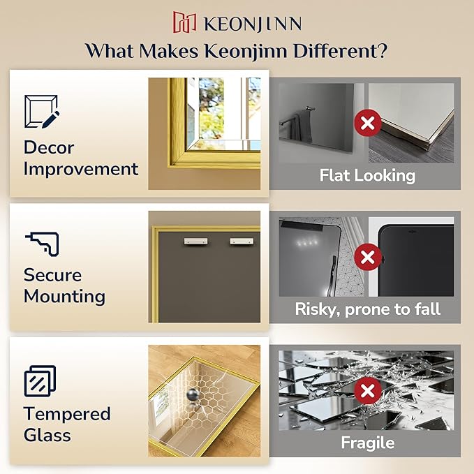 Keonjinn Brushed Gold Bathroom Mirror 24" x 30", Beveled Edge Tempered Glass, Aluminum Alloy Wide Framed, Rustproof, Rectangle, Modern Farmhouse Gold Mirrors for Over Sink(Vertical/Horizontal)