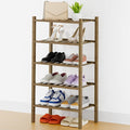 Smiry Small Bamboo Shoe Rack, 5 Tier Free Standing Wooden Shoe Organizer, Stackable Wood Shoe Storage Shelf for Closet, Entryway, 14 Vertical Slats, 2+2+1 Stack Thicker Legs, 17.3"x11"x32.5", Walnut