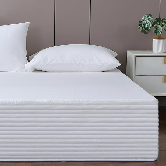 Queen Bed Skirt-Box Spring Cover with 14 Inch Tailored Drop,Wrinkle and Fade Resistant Hotel Wrap Around Bed Skirts,Bed Frame Cover (Horizontal Stripe White, Queen)