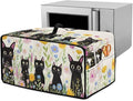 Countertop Microwave Oven Cover with Side Pockets, Dust Protection Small Appliance Toaster Ovens Dust Cover, S, 14.5 x 18.5 x 9 Inches, Cartoon Black Cat Daisy Flower