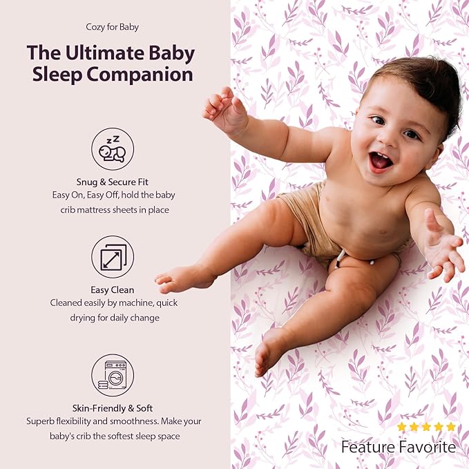 Baby Bassinet Sheets Girl Boy, Fitted Bassinet Sheet Set 3 Pack Bassinet Mattress Sheets Universal Fit for Rectangle, Round, Oval, Hourglass Mattress, Soft Breathable Purple Leaf