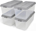 Hefty 113 Qt Hi-Rise Storage Bin with Lid, Stackable Plastic Storage Container, Organizer for Home, Garage & Closet, 4 Pack, Gray