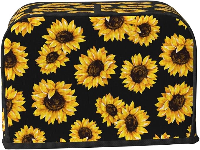 Sunflower Stylish Black 2 Slice Toaster Cover, Waterproof Toaster Dust Cover Bread Maker Protective For Small Kitchen Appliance Dining Room Home Table Decor Gifts