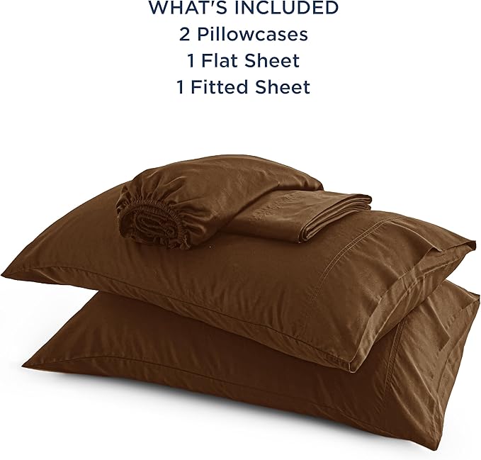 Bedsure Queen Sheet Set, Rayon Derived from Bamboo, Cooling Sheets, Breathable & Soft, Deep Pocket Up to 16 Inches, Hotel Luxury Silky Bedding for Hot Sleepers, Brown