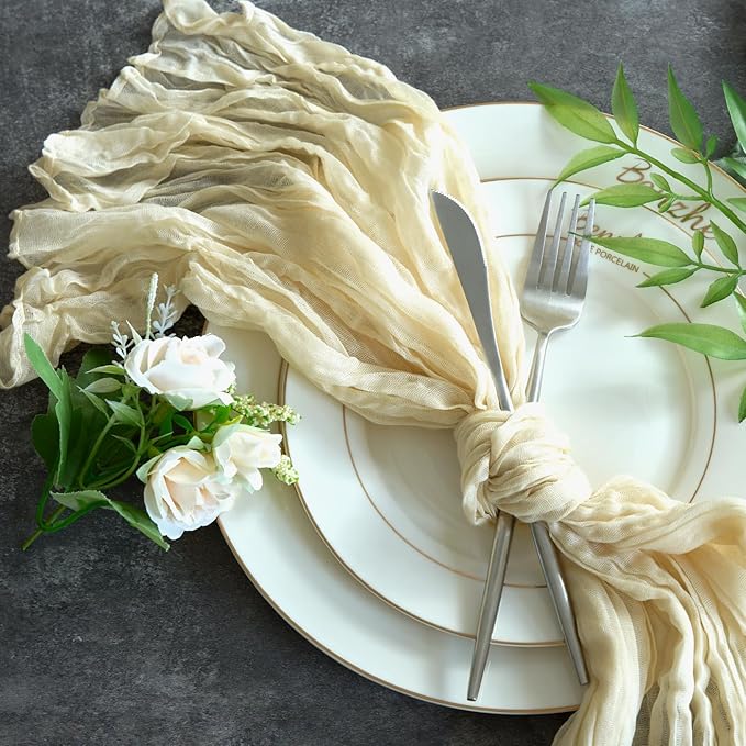 Sioloc 10 Pack Beige Cheesecloth Table Runner 120'' x 35'',Spring Easter Decor Soft Gauze Boho Wedding Table Decor for 10ft Table Birthday Party,Baby Shower, Bridal Shower, Home & Event Decor
