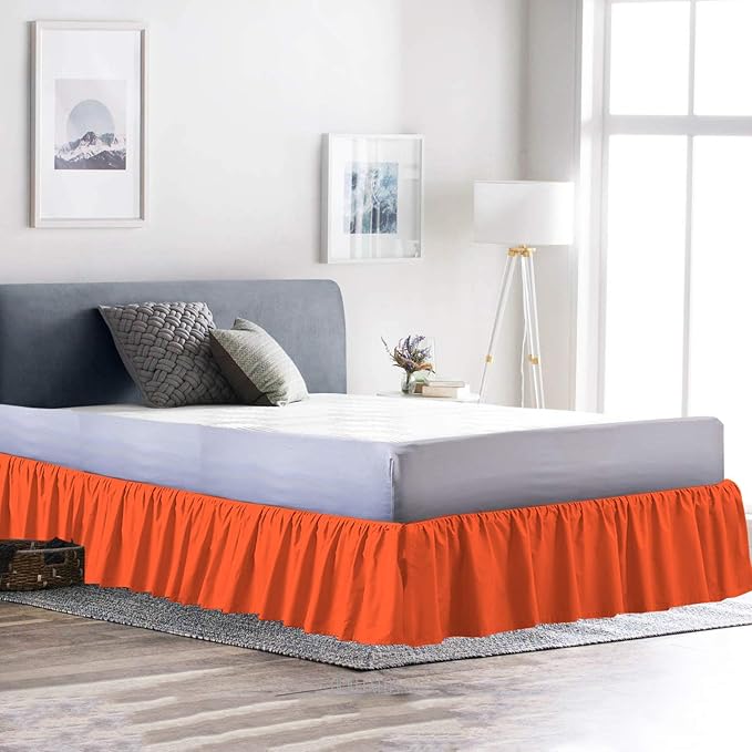 Ruffled Bed Skirt (Cal King, Orange) 18 Inch Drop Dust Ruffle with Platform, 100% Cotton 600 Thread Count Fabric, Gathered Styling, Available in All Bed Sizes and 23 Colors - Bedskirt