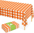 Mulbozy Orange Gingham Tablecloth 4 Pack, 54 x 108 Inch Plastic Table Cloth Disposable, Orange and White Checkered Table Cover for Party Supplies