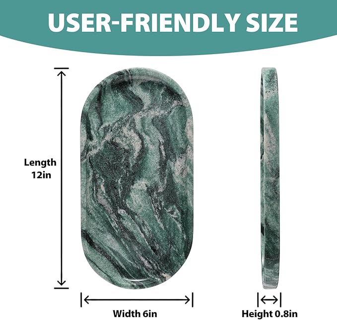 Koville Norway Natural Marble Tray, 12"x6" Vanity Decorative Tray for Countertop Organizer, Catchall Tray for Perfume, Candles, Jewelry Dish
