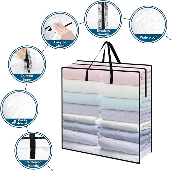 95L Under Bed Storage Bag, 5-Pack Clothes Storage Bag, Clear Bag for Quilt Pillow Blanket Bedding Storage or Wreath Closet Organizer Home Storage
