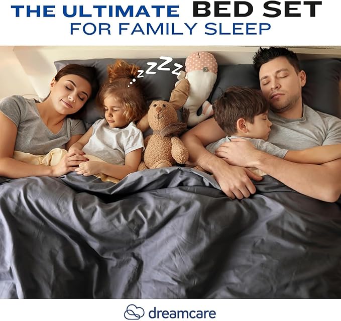 DREAMCARE Full Size Sheets Set - 4 Pcs Cooling Bed Sheets with Up to 15" Deep Pockets - Soft, Long-Lasting 100% Brushed Polyester with Side Pocket (Mineral Blue)