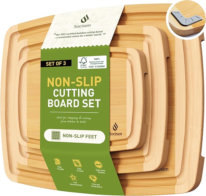 Bamboo Cutting Board Set Non Slip Feet Over Sink Tablas Para Picar Cocina Tabua Madeira Corte Carne Bambu Alimentos Cortar Madera Juego Regalos Cumpleaños Navidad Mujer Mama Abuela Hombre Papa