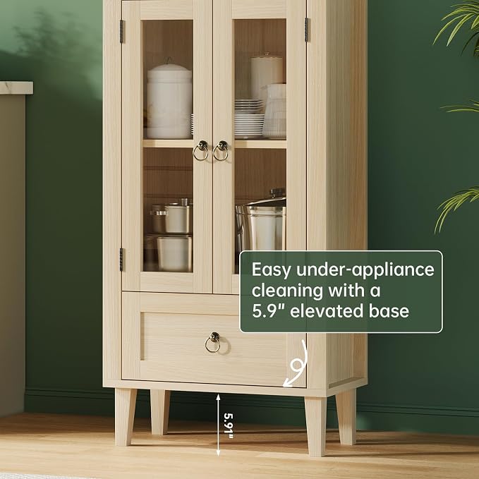 71" Tall Arched Cabinet with Acrylic Door, Modern Curio Arched Bookcase W/Drawer