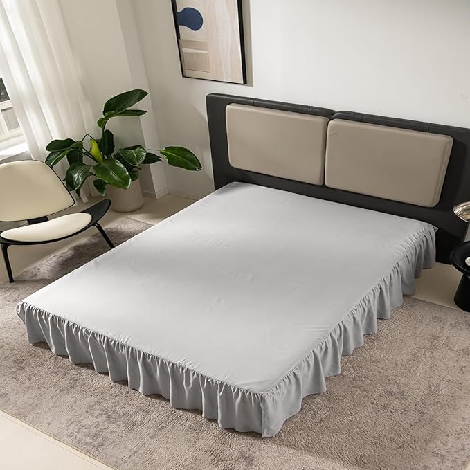Bed Skirt Queen Size Ruffled Bed Skirt with Split Corners, Queen Bed Skirt 14 Inch Drop, TSUTOMI Queen Size Bed Skirt Light Grey for Ruffled Bed Skirt with Split Corners, Bed Skirts Queen Size