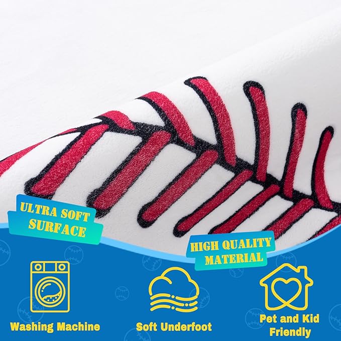 Soft Round Rugs for Bedroom, Baseball Rug for Boys, Bedside Area Kids Carpet, Baseballs Lovers Home Decor Indoor Circle Carpets for Living Room, Nursery, Dorms Machine Washable, 6ft Inch