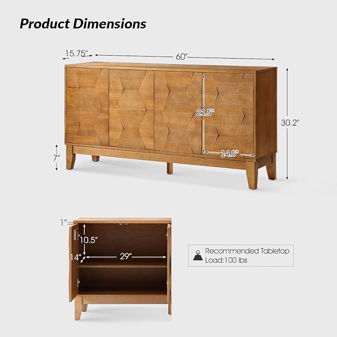 HULALA HOME Mid Century Sideboard Buffet Cabinet