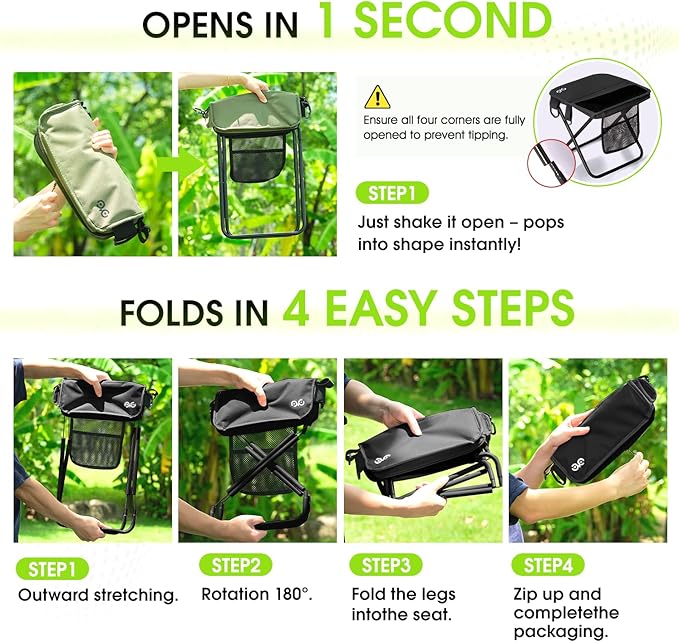 Camping Stool Upgraded Foldable Stool, Aluminum Alloy Bracket, 6 Ways to Carry Portable outdoorfolding Chair with Pocket for Queuing, Fishing,Hiking Tours, BBQ, Parties, Outdoor Camping Accessories