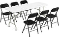 Elevon Folding Table Set with 6 Black Folding Chairs,6 Feet Heavy Duty Fold-in-Half Utility Table Sets for Picnic, Event, Training, Outdoor Activities, at Home and Commercial Use
