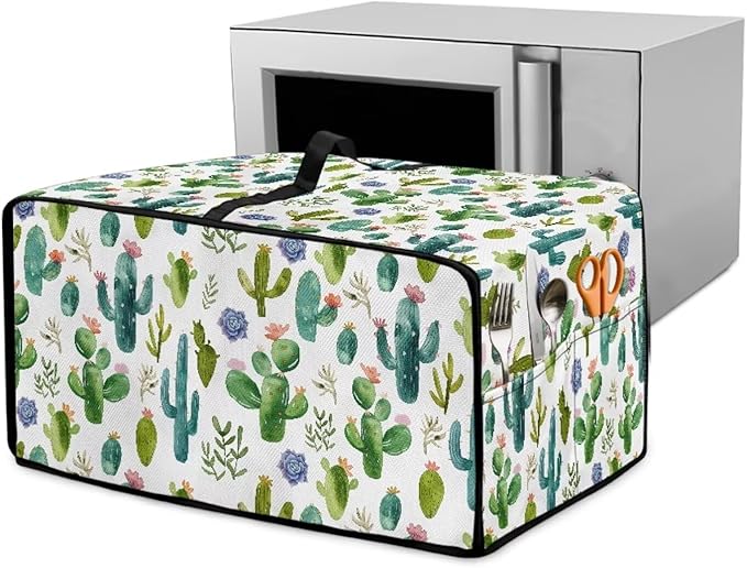 Watercolor Cactus Floral Print Toaster Oven Cover Waterproof Polyester-Linen Fabric Microwave Oven Dust Cover Foldable Kitchen Appliance Protector Dirt and Fingerprint Protection, S