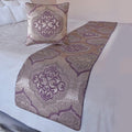 The HomeCentric King/Queen/Twin Purple Decorative Full 68"x18" Bed Runner with 2 Pillow Cover, Damask & Quilted Bed Scarf on Jacquard Fabric - Embre Purple