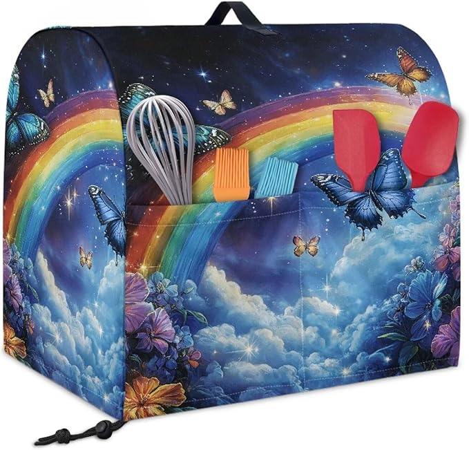 Kitchen Aid Mixer Cover Starry Rainbow Dust Cover with 2 Pocket and Handle, Waterproof Polyester, Multicolor