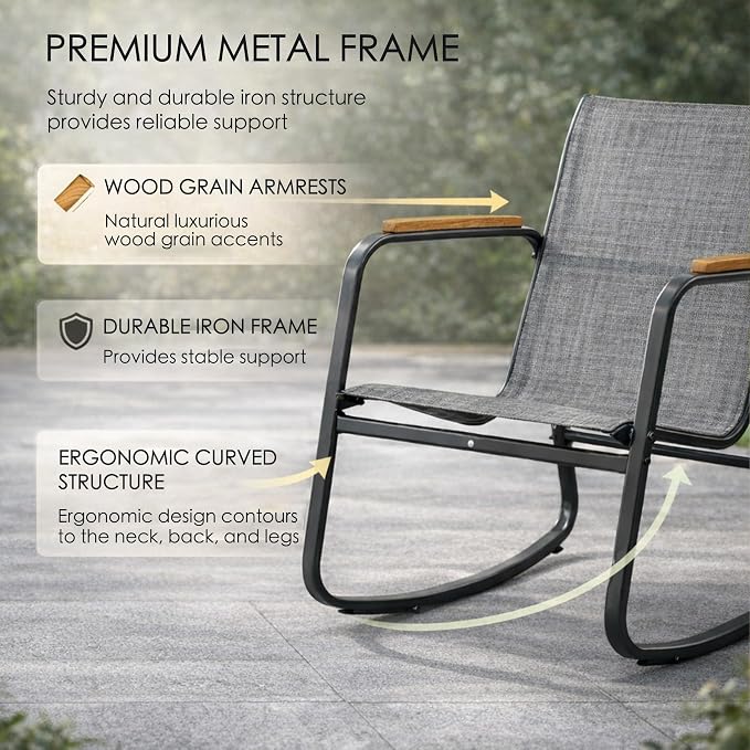 Kozyard 3-Piece Rocking Chair Set, Outdoor Rocking Textilene Bistro Set