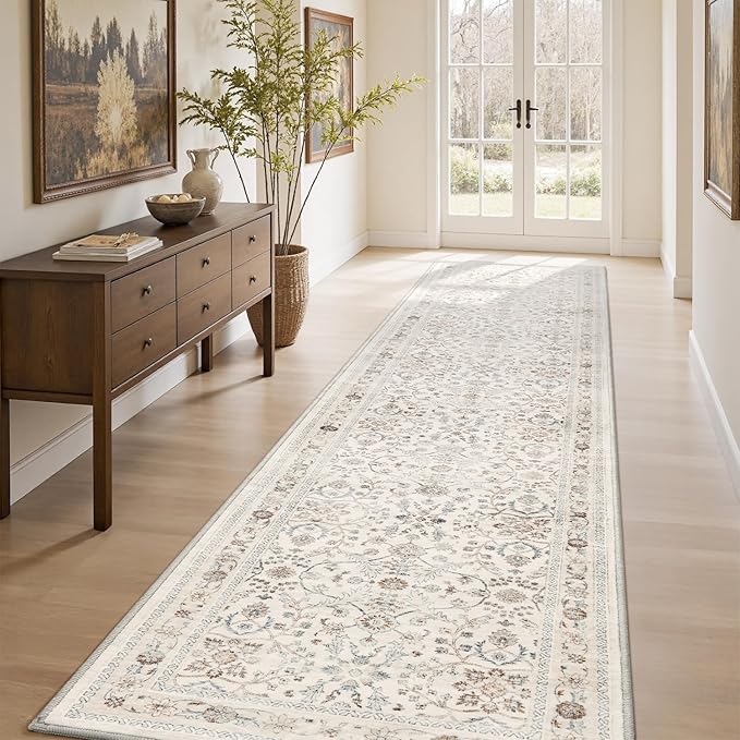 MontVoo-Vintage 2x10 Runner Rug-Soft Beige Washable Runners for Hallways-Non Slip Bedside Rugs for Bedroom-Machine Washable Long Rug for Hallways Entryway Laundry Room Stair Kitchen Bathroom
