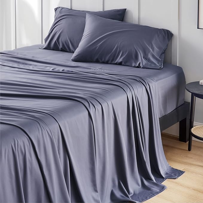 Bedsure Cooling Sheets for Full Size Bed, Viscose Derived from Bamboo, Deep Pocket up to 16", Breathable Soft Bed Sheets & Pillowcases, Dark Grey