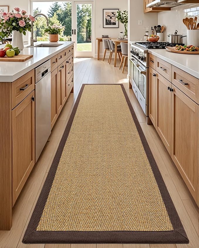DEXI Hallway Runner Rug 3x12 Jute, Woven Braided Sisal Runner Non Slip, Entryway Farmhouse Runner Carpet for Indoor Luandry Hall Backdoor Bedroom, Natural/Brown
