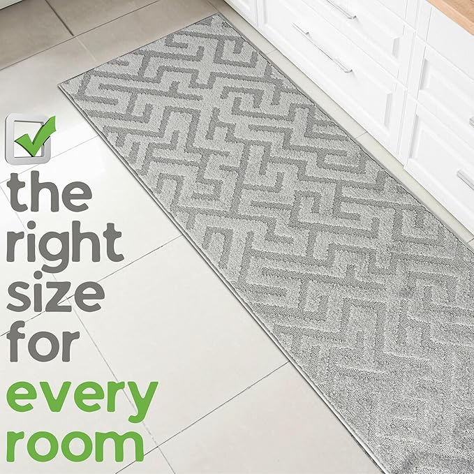 13ft Custom Hallway Rug - Deco Grey | Non-Slip Rubber Backed | Washable & Pet Friendly | Edge Bound