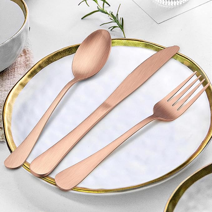 LIANYU 20 Piece Matte Copper Silverware Set, Stainless Steel Copper Flatware Cutlery Set for 4, Fancy Kitchen Utensil Tableware for Home Restaurant Party, Satin Finish, Dishwasher Safe