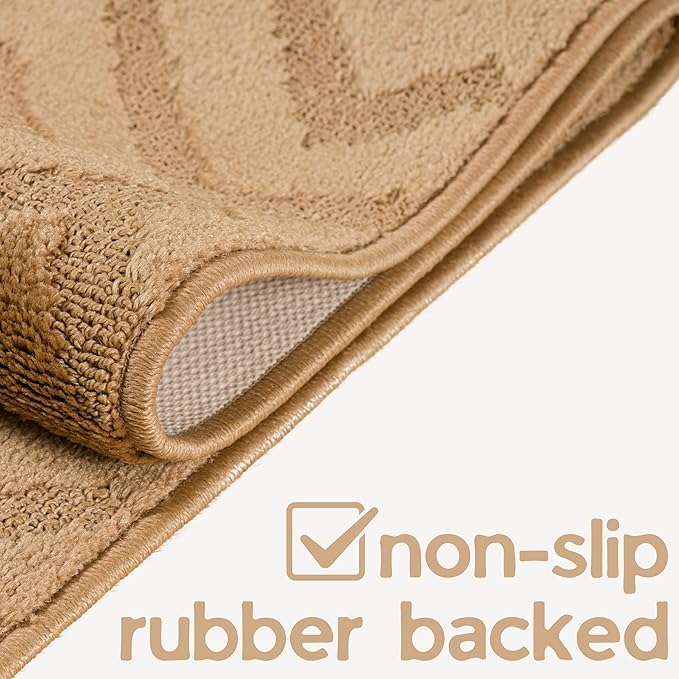 8ft Custom Cut Runner Rug for Narrow Hallways Kitchens - Gold Tan | Non-Slip | Washable & Edge Bound