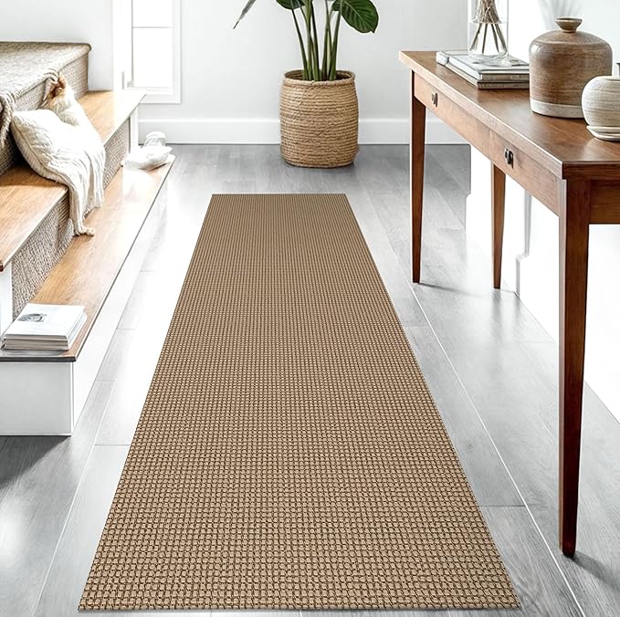 IOHOUZE Washable Runner Rug 2.6x8 Non Slip Rubber Backed Wide Hallway Runner Entryway Runner Indoor, Kitchen Rugs Woven Cotton Floor Carpet for Hall Bedroom, Orange/Tan/Brown