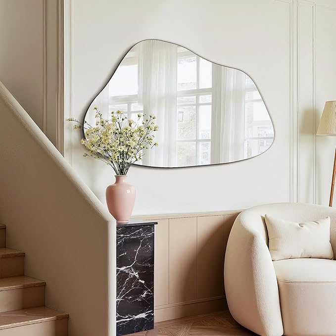 FICTOR Irregular Asymmetrical Wall Mirror, 36" x 24" Modern Decorative Mirror for Entryway, Bathroom, Bedroom, Living Room, Dining Room