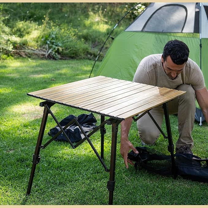 ARROWHEAD OUTDOOR 2-Pack 39" Aluminum Folding Camp Roll Up Table w/Adjustable Height, Undertable Mesh Storage, Carry Bag