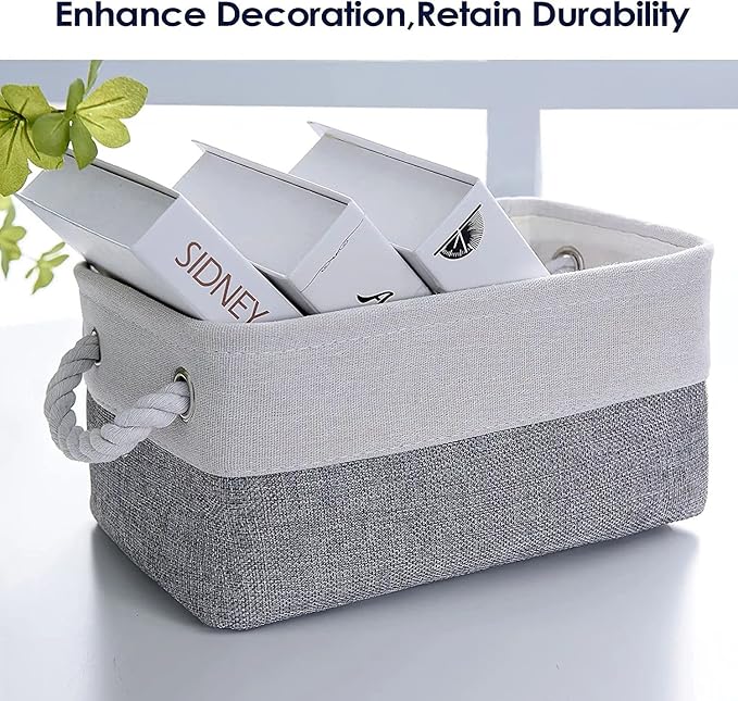 Fabric Storage Bins 12x8x5 inch [6-Pack] with Rope Handles - Decorative Baskets for Organizing