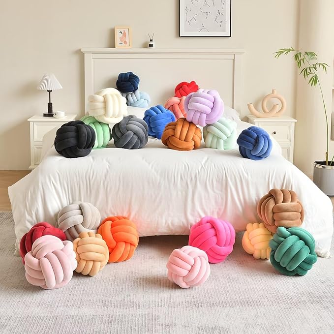 Decorative Throw Knot Pillow Ball for Home Chair Sofa Aesthetic Round Velvet Knotted Pillow Cushion (Navy Blue, 11inch)