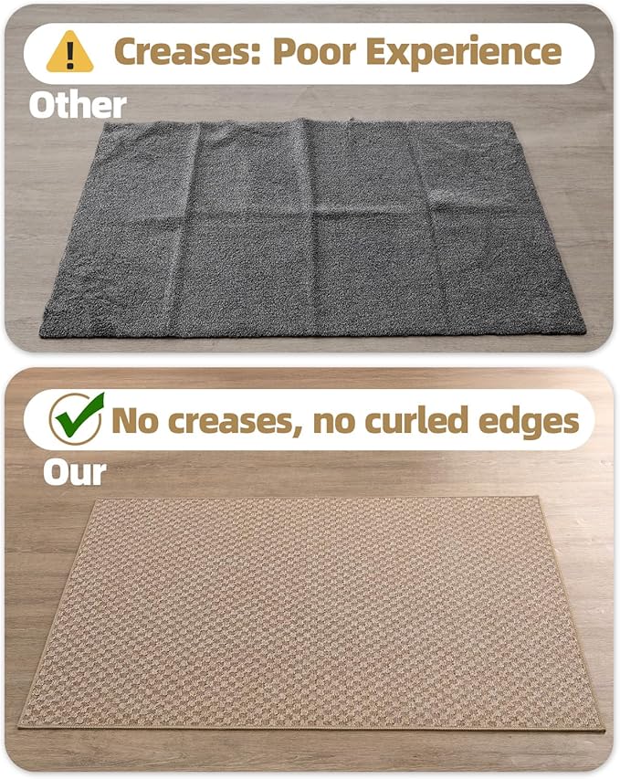 Color&Geometry Thin Front Door Mat Indoor Entrance Non Slip Rubber Backed, 17.5"x30" Indoor Door Mats for Entryway, Dirt Trapper Doormat Washable Front Door Rugs, Khaki (Rolled-up NO Creases)