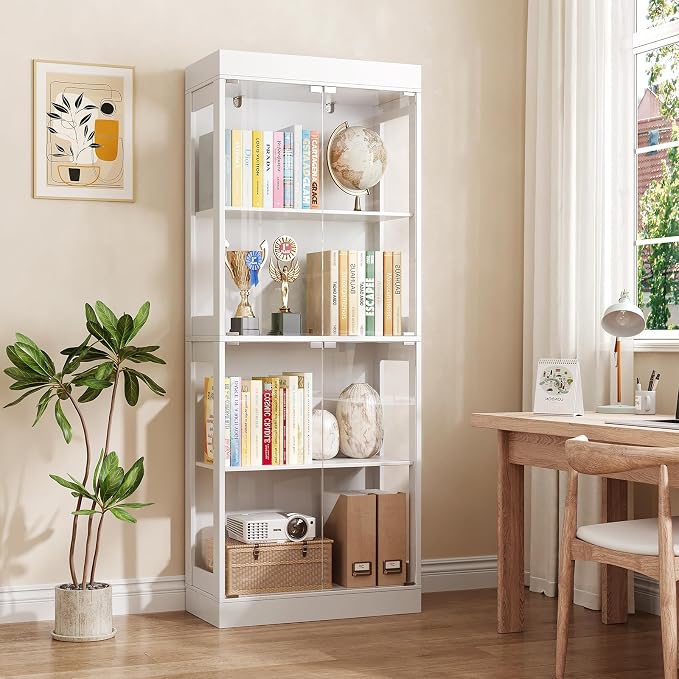 70.1" Display Cabinet with Glass Doors, 4-Tier Curio Cabinet