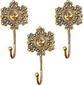 Indian Shelf 33Lb. 3 Pieces Decorative Gold Sunflower Hooks Brass Wall Key Holder Vintage Golden Home Decor Sun Wall Coat Hook