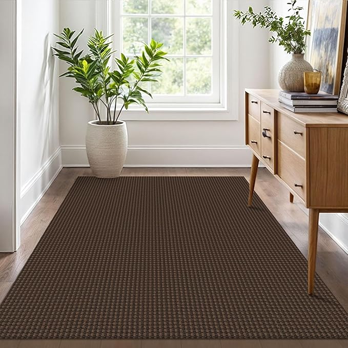 IOHOUZE Washable Area Rug 4x6 Non Slip Rubber Backed Woven Rugs for Entryway Indoor Bedroom Rugs Kitchen Rug Floor Throw Carpet for Entrance Front Door Living Room, Brown