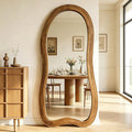 Large Irregular Floor Mirror, 67"x31.5" Organic Shaped Mirrors with Triple-Layer Solid Wood Frame, Asymmetrical Full Length Mirror for Entryway Living Room Bedroom Hallway, Leaning/Hanging