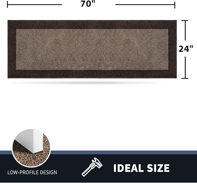 PURRUGS Dirt Trapping Door Mat 24" x 70", Non-Slip/Skid Machine Washable Entryway Rug, Shoes Scraper, Throw Rug, Super Absorbent Area Rug for Muddy Wet Shoes and Paws, Grayish Brown & Coffee