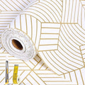 Shelf Liners for Kitchen Cabinets Non Adhesive Shelf Liner Paper Non-Slip Thickened Drawer Liner Easy to Clean for Tool Box Refrigerator with Knife and Tape Measure, Gold Geometric, 23.6 x 354.3 in