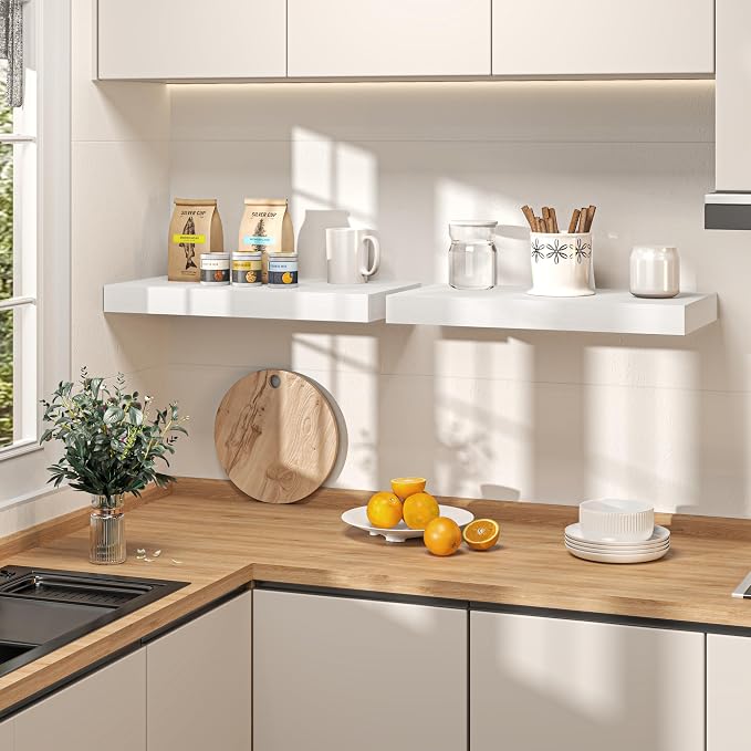 36Inch White Floating Shelves for Wall, 12 Inch Deep Shelves for Bedroom